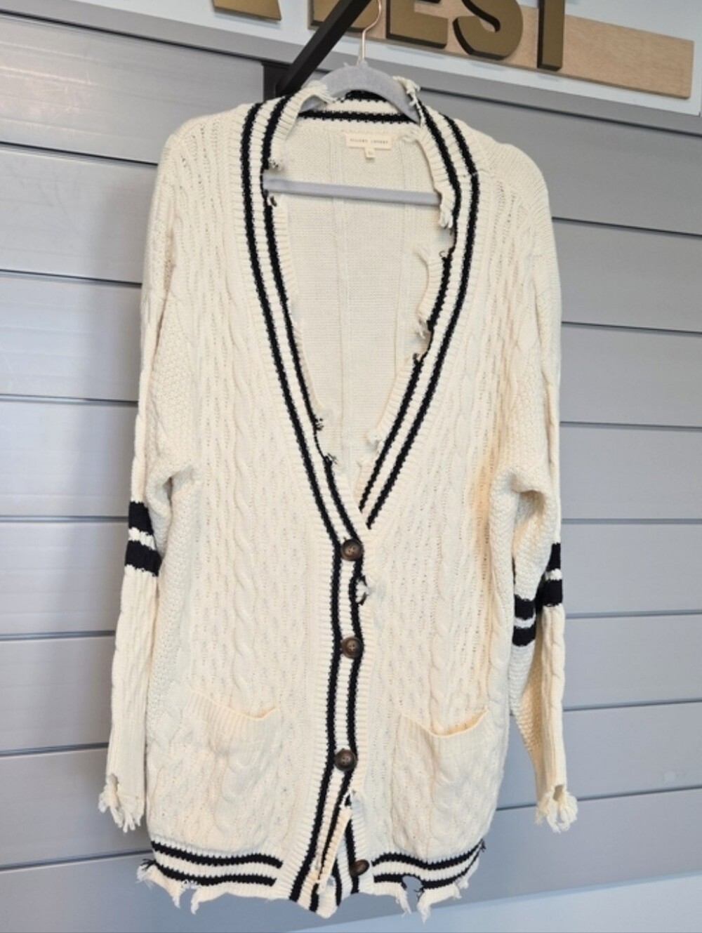 Gilded Intent Dedtroyed Detailing Varsity Oversized Cardigan Sweater